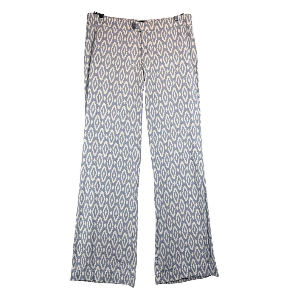 Willi Smith Womens Blue White Geometric Ikat Print Wide Leg Pants Size 6